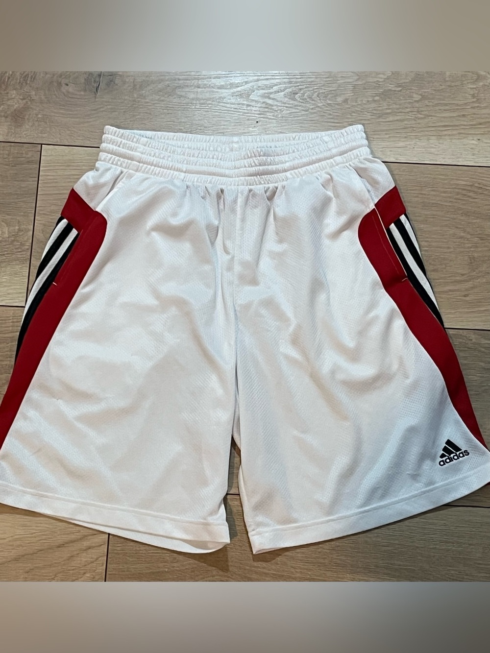 WoMen's adidas White Athletic Shorts with Red Accent